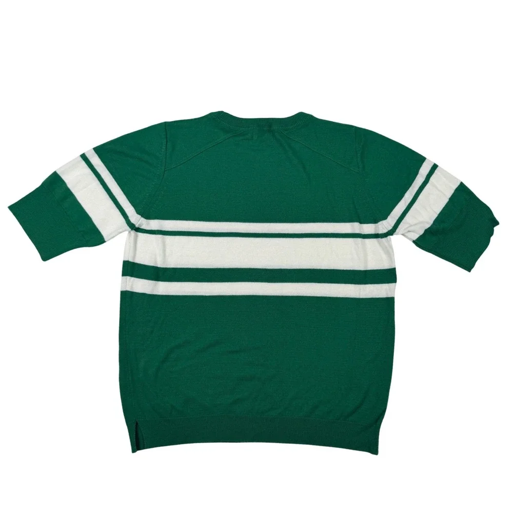 Mer Sea Striped Sweater Womens XL Green White Short Sleeve Excellent Ribbed Knit - Picture 4 of 6